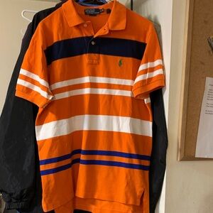 Polo by Ralph Lauren Men's Orange and Blue Striped Polo Shirt
